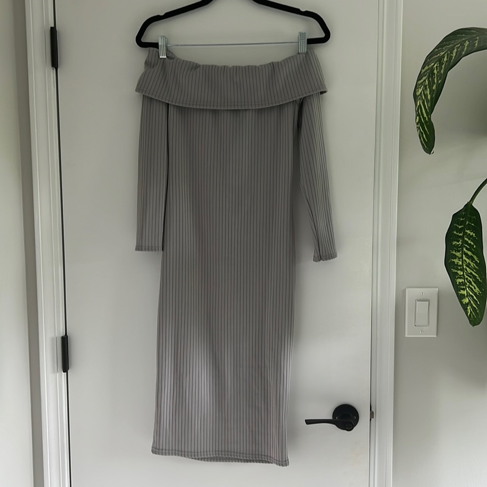 Off the shoulder striped fitted dress